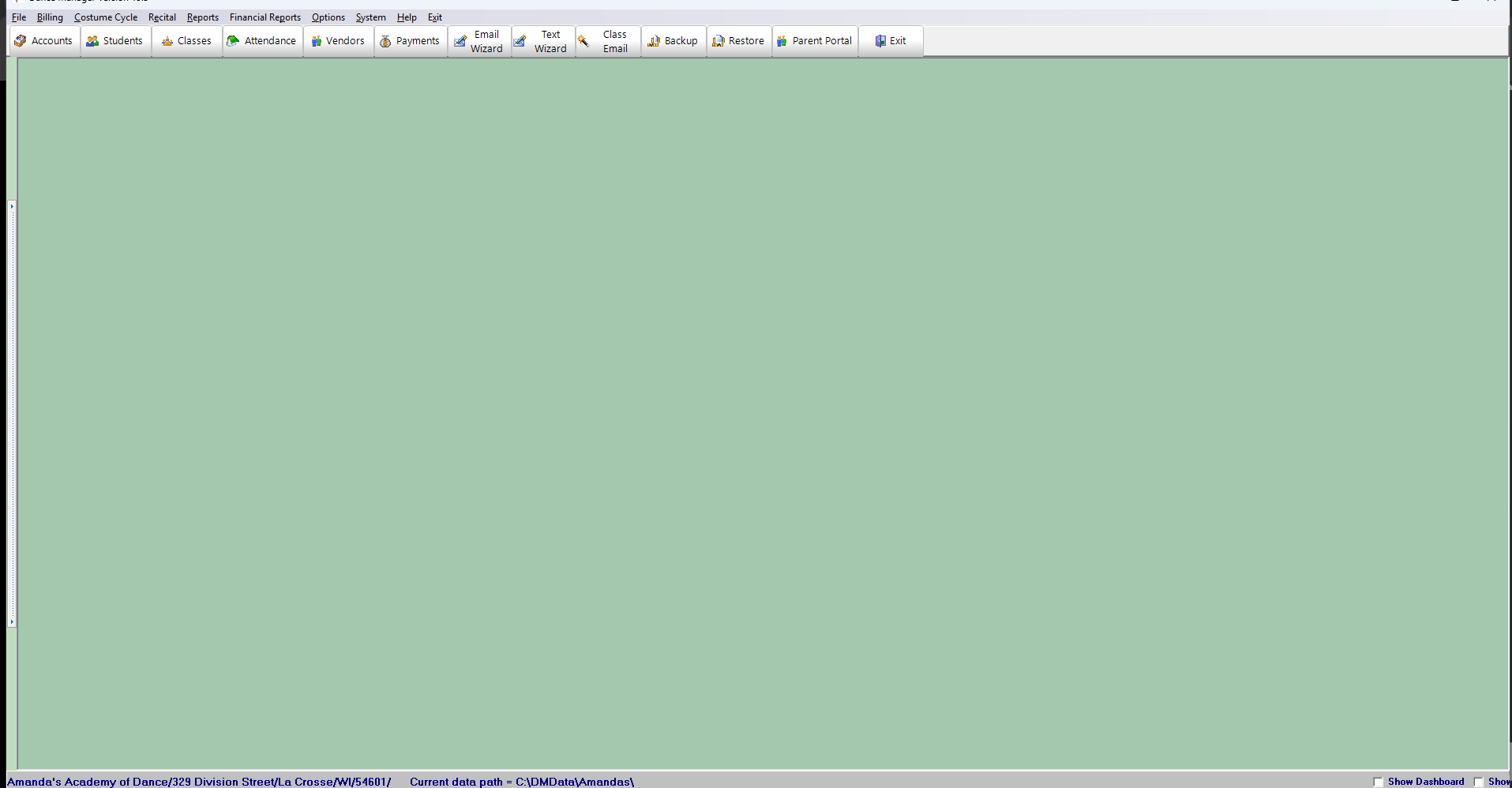 Dance Manager main program screen